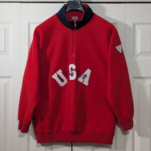 Vintage Guess USA Red Fleece Sweatshirt Quarter Zip - Size M